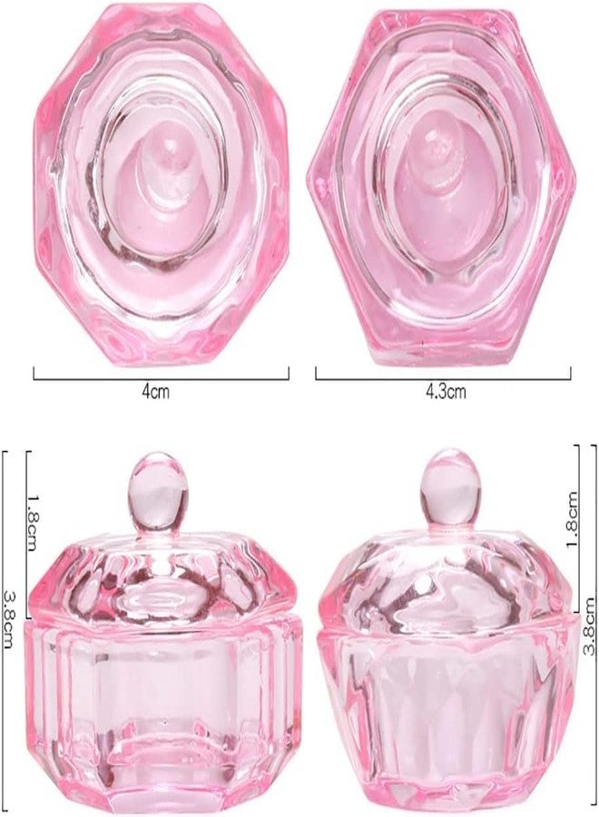 Zhuluck 2 Pcs Pink Glass Nail Art Cups Nail Dipping Jars Nail Dappen Dishes Bowls Nail Powder Holders Nail Liquid Containers with Lid Nail Salon Supplies Hexagon Nail Art Polish Accessories Decoration Kits - Image 2